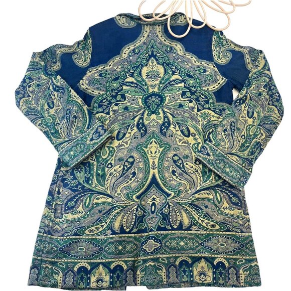 Boho Tapestry Long Duster Jacket Blue Colors Ladies Size MED - Picture 2 of 7